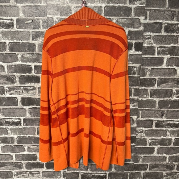 ST. JOHN Wool Blend Open Front Cardigan Sweater Orange Stripe - Picture 9 of 11